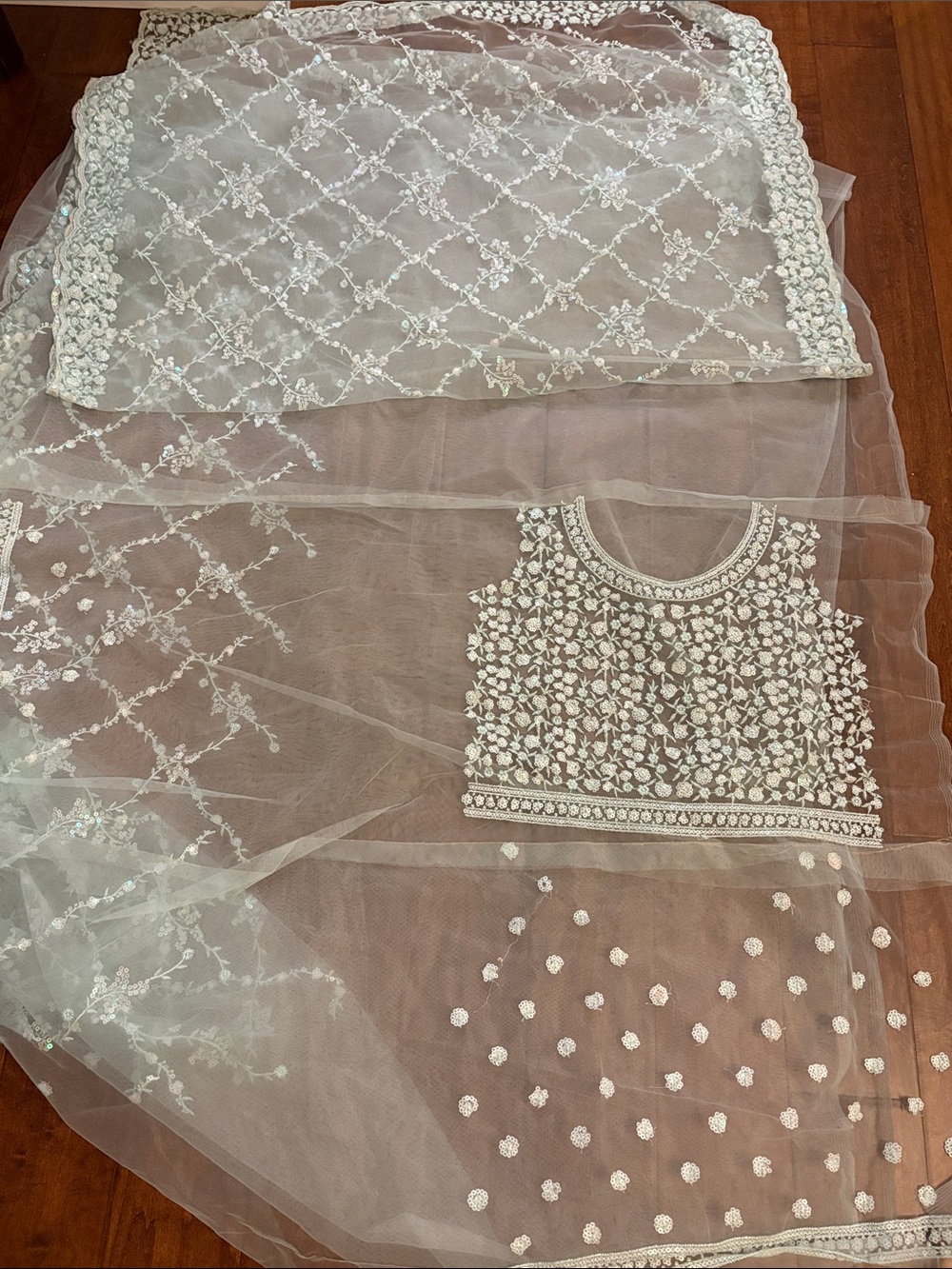 Light mint green embroidered net sari